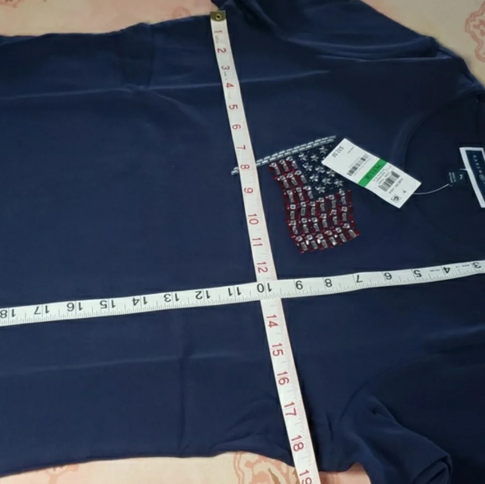 American Flag Tee 100% Cotton Americana 4th of July Rhinestone Patriotic (A) - Picture 5 of 9